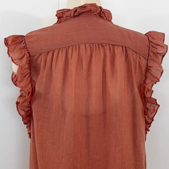 Frame Lauren Ramie Cotton Gauze Mini Dress Button-Down with Slip Terracotta XL - Picture 6 of 11